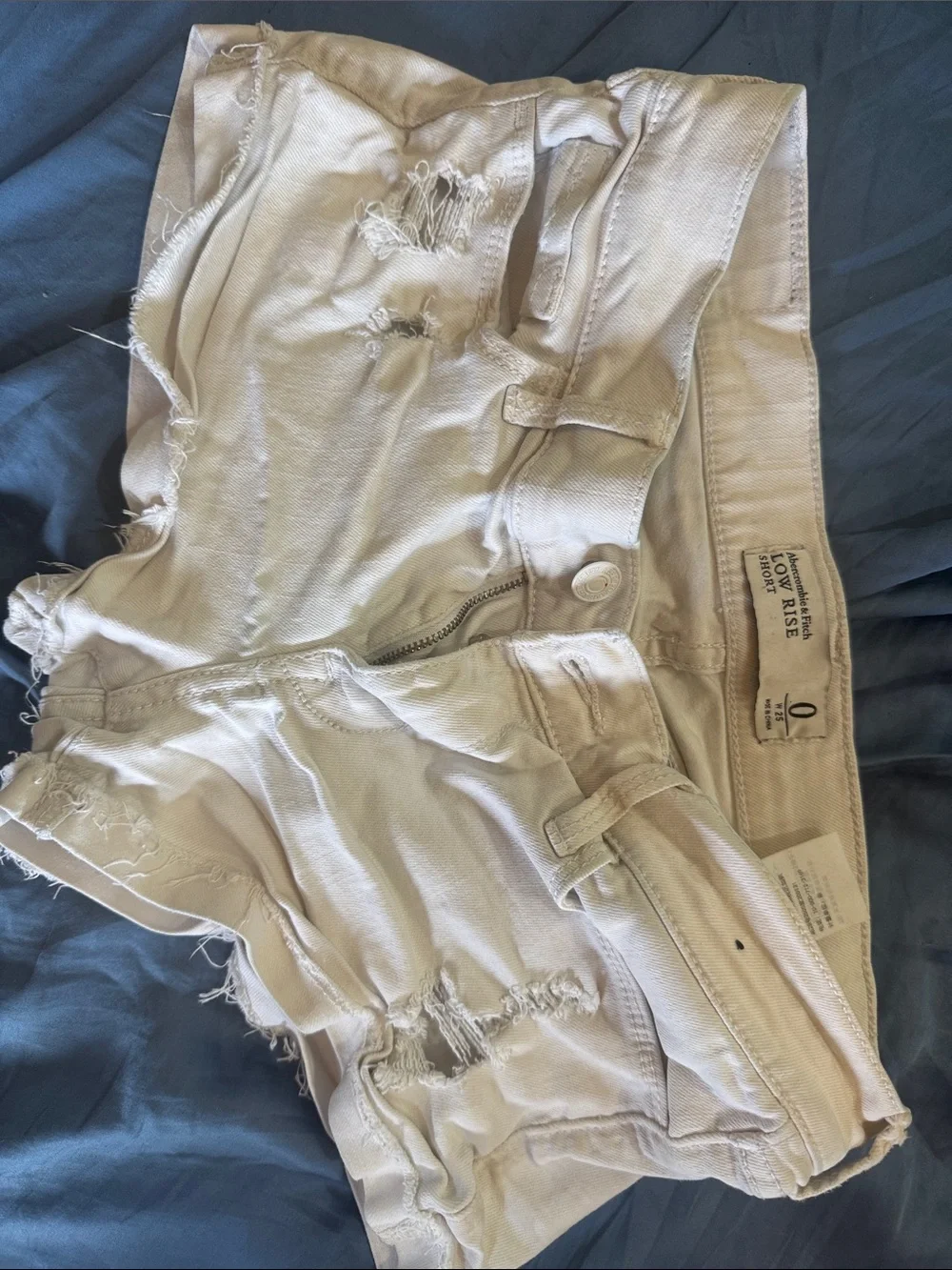 Abercrombie & Fitch Cream Frayed Denim Shorts